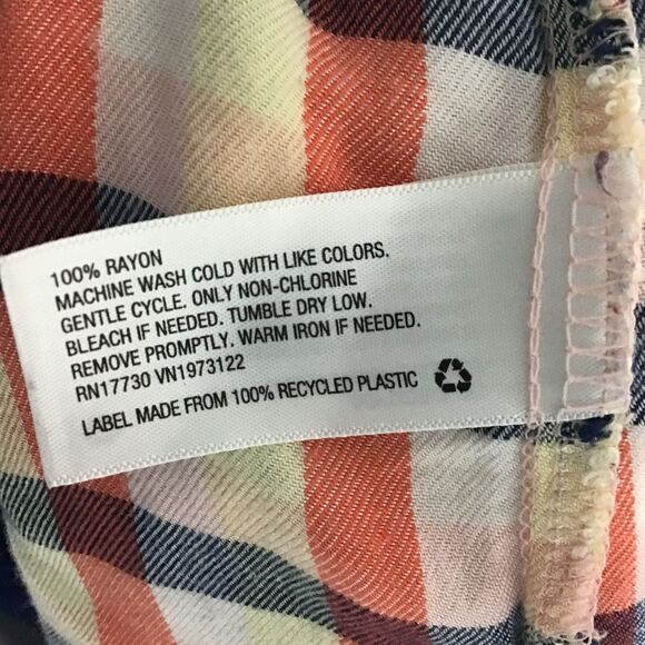 Blue Orange Plaid Rayon Button-Up Shirt with Pockets M - Picture 8 of 8